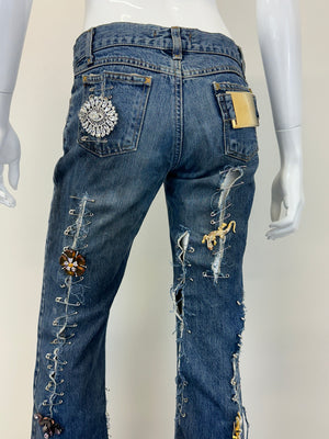 S/S 2001 Dolce & Gabbana safety pin punk jeans with broches