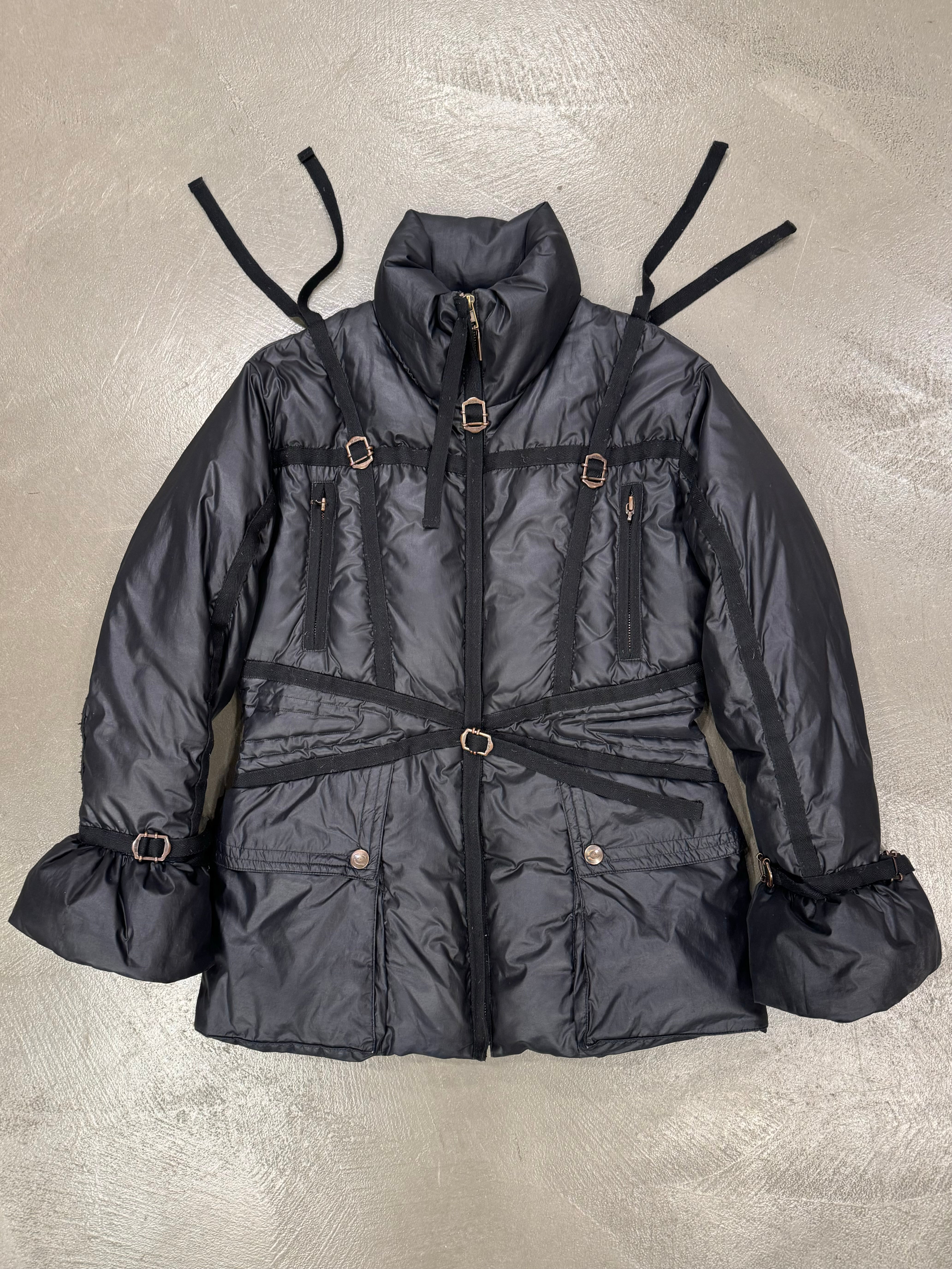 1990s Roberto Cavalli harness bondage puffer jacket