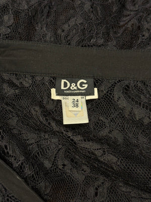 2000s Dolce & Gabbana lace tie-waist floral lace blouse