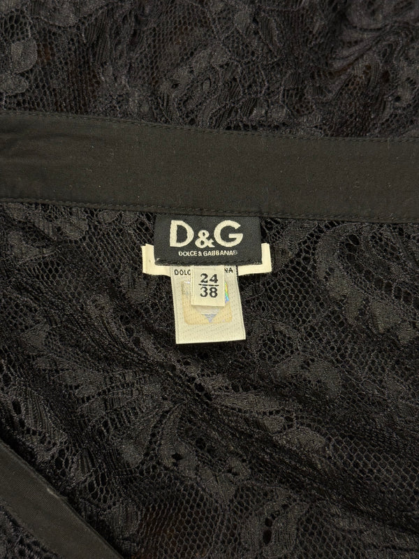 2000s Dolce & Gabbana lace tie-waist floral lace blouse