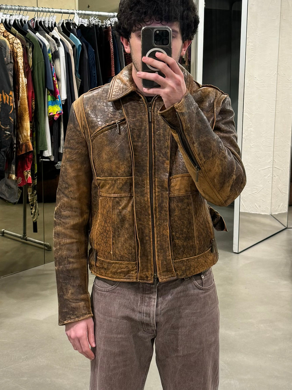 A/W 2005 Roberto Cavalli eroded faded leather jacket