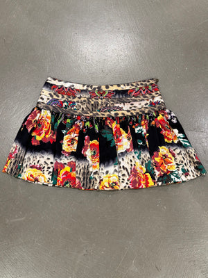2000s Cavalli floral and leopard print mini skirt