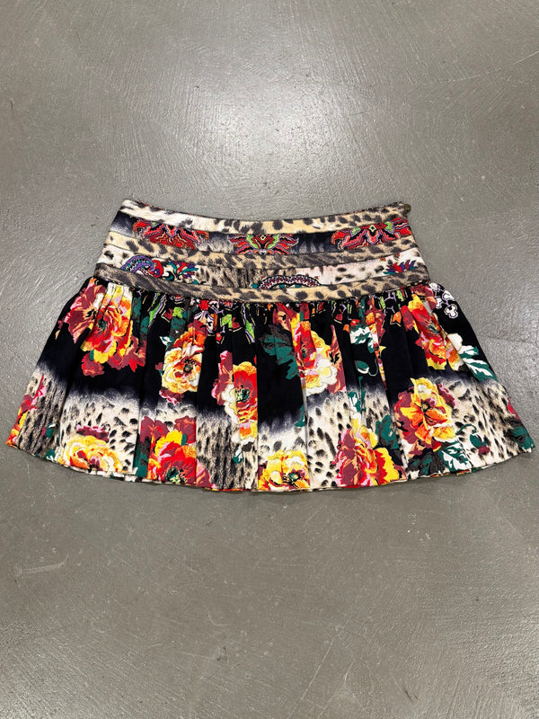 2000s Cavalli floral and leopard print mini skirt