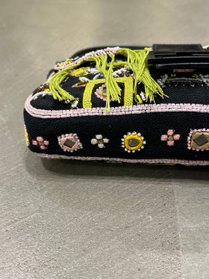 S/S1999 Fendi beaded fringe mirror-embellished baguette shoulder bag