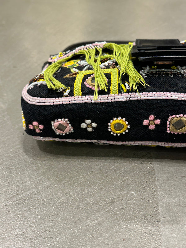 S/S1999 Fendi beaded fringe mirror-embellished baguette shoulder bag