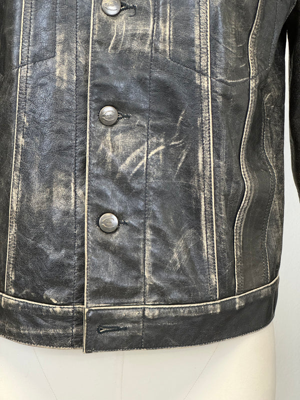 2000s Roberto Cavalli washed faded leather jacket