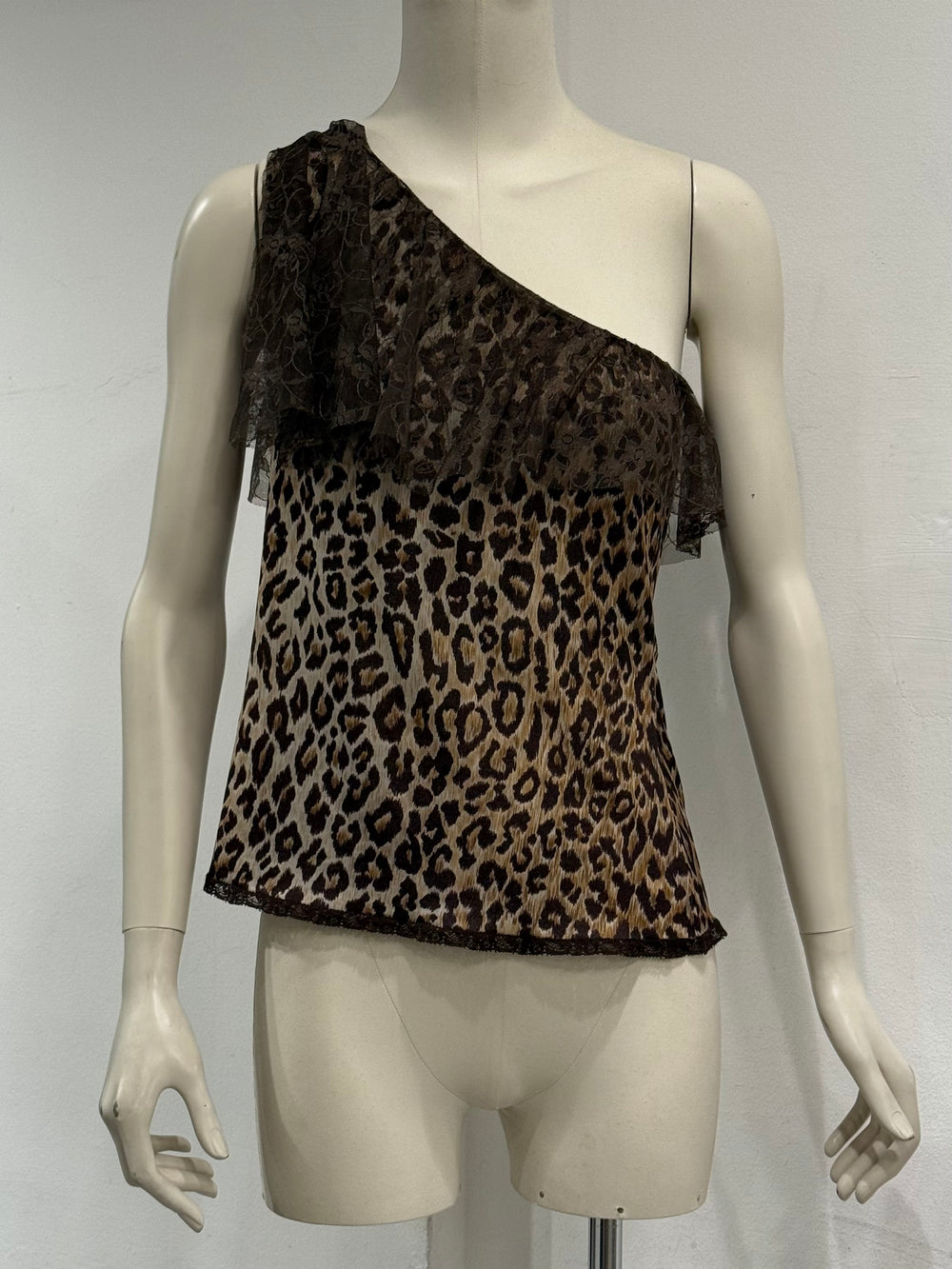 2000s Dolce & Gabbana leopard one shoulder top