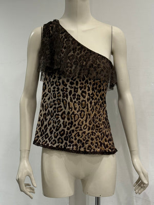 2000s Dolce & Gabbana leopard one shoulder top