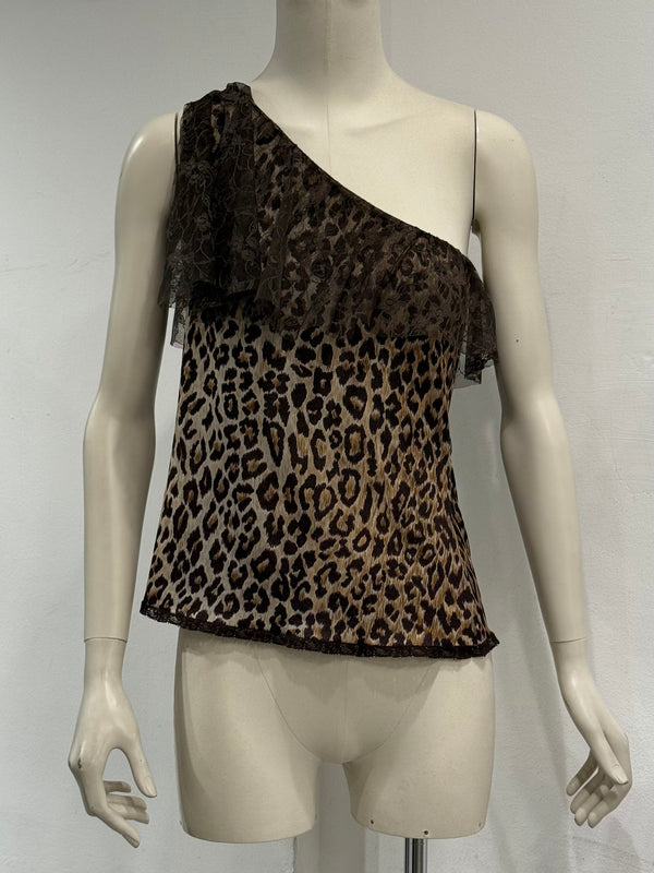 2000s Dolce & Gabbana leopard one shoulder top