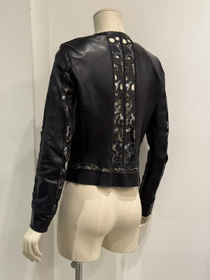 2000s Fendi collarless laser-cut leather jacket