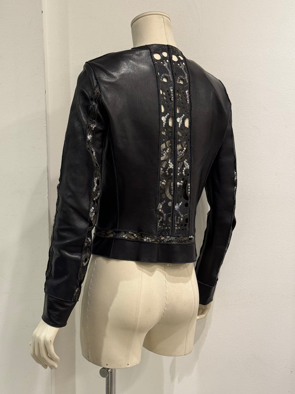 2000s Fendi collarless laser-cut leather jacket