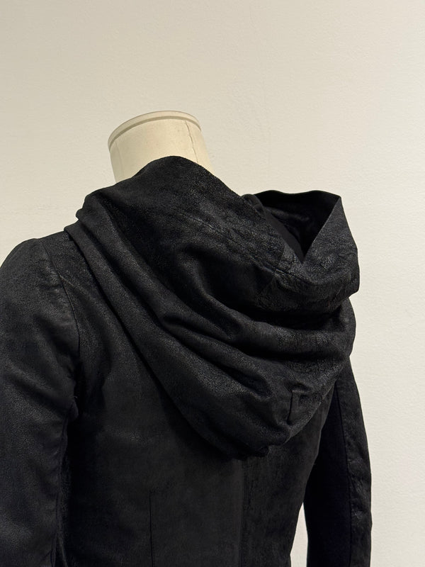 2000s Rick Owens hooded leather jacket
