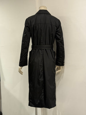 2000s Prada black double-breasted nylon coat with leather details