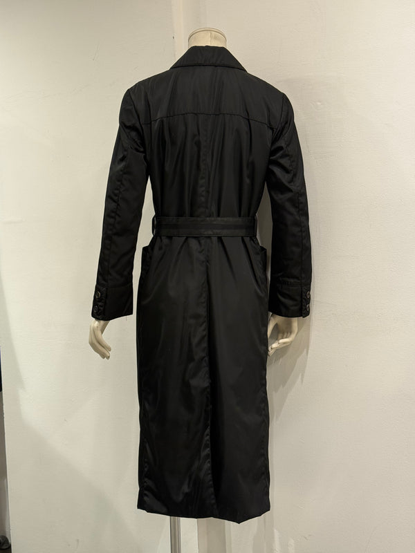 2000s Prada black double-breasted nylon coat with leather details