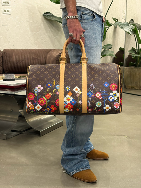 2021 Louis Vuitton x Takashi Murakami monogram Keepall Bandouliere 45