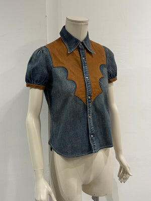 2000s Dsquared2 western denim leather panel shirt