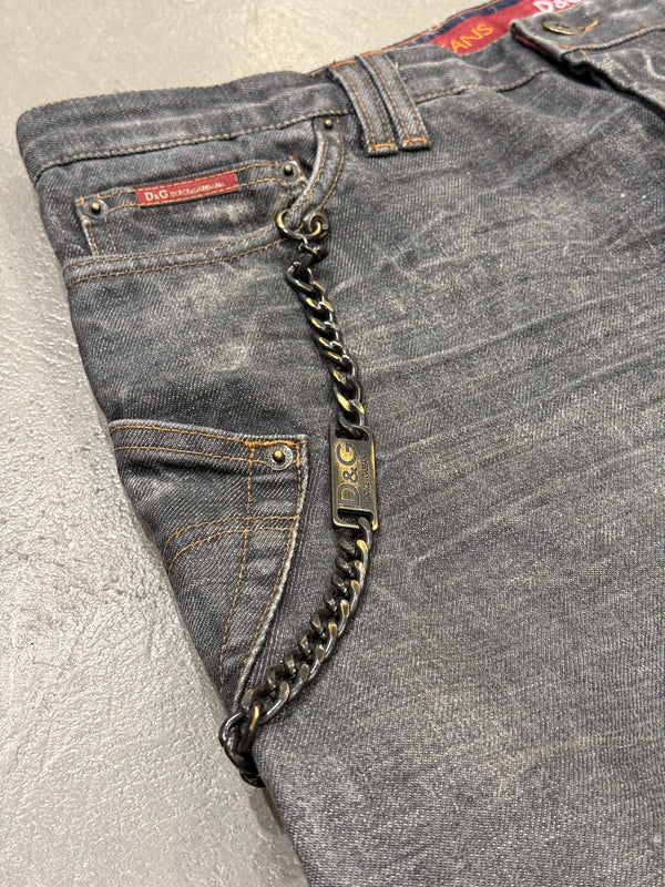 2003 Dolce & Gabbana asymmetrical heavy denim with chain