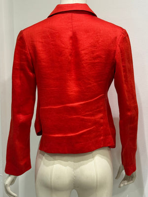S/S2005 Yohji Yamamoto runway asymmetrical red ramie jacket