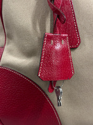 2000s Prada jacquard bowler bag with red leather trim