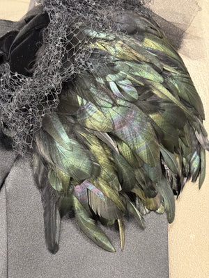 A/W 2004 Comme des Garçons runway feather shoulder mesh top