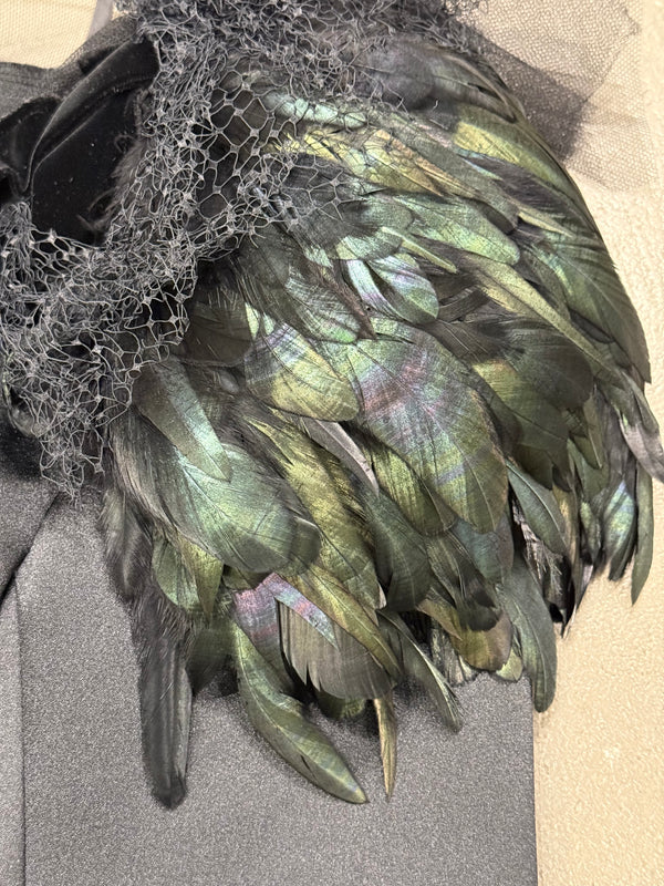 A/W 2004 Comme des Garçons runway feather shoulder mesh top