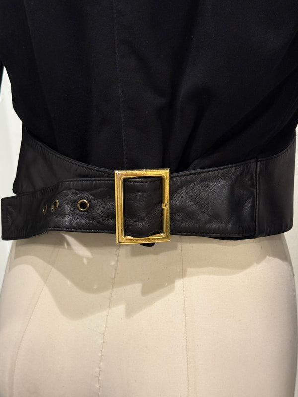 2001 Dolce & Gabbana cropped leather jacket with velvet panel inserts