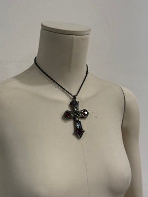 2000s Cavalli gemstone cross necklace