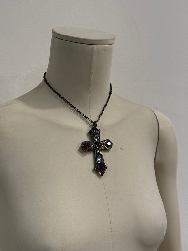 2000s Cavalli gemstone cross necklace