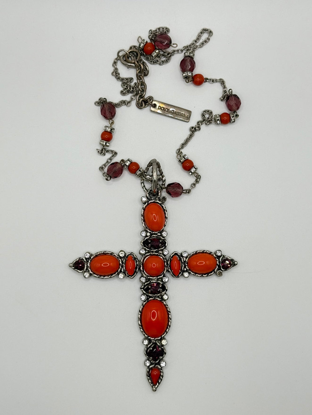 2000s Dolce & Gabbana cross rosary coral necklace