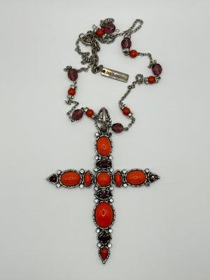 2000s Dolce & Gabbana cross rosary coral necklace