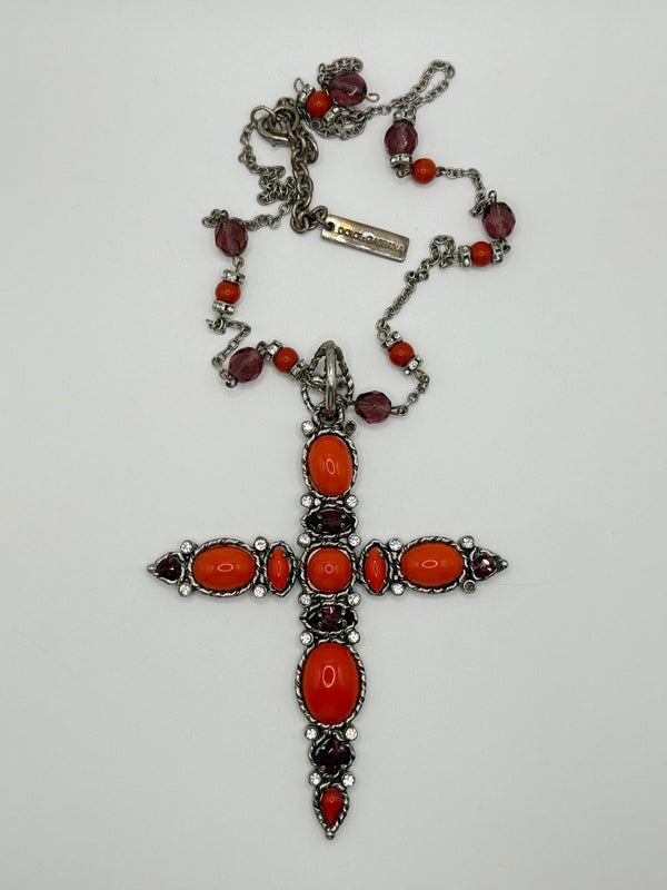 2000s Dolce & Gabbana cross rosary coral necklace