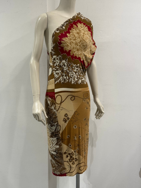 2000s Jean Paul Gaultier patchwork print asymmetric dress