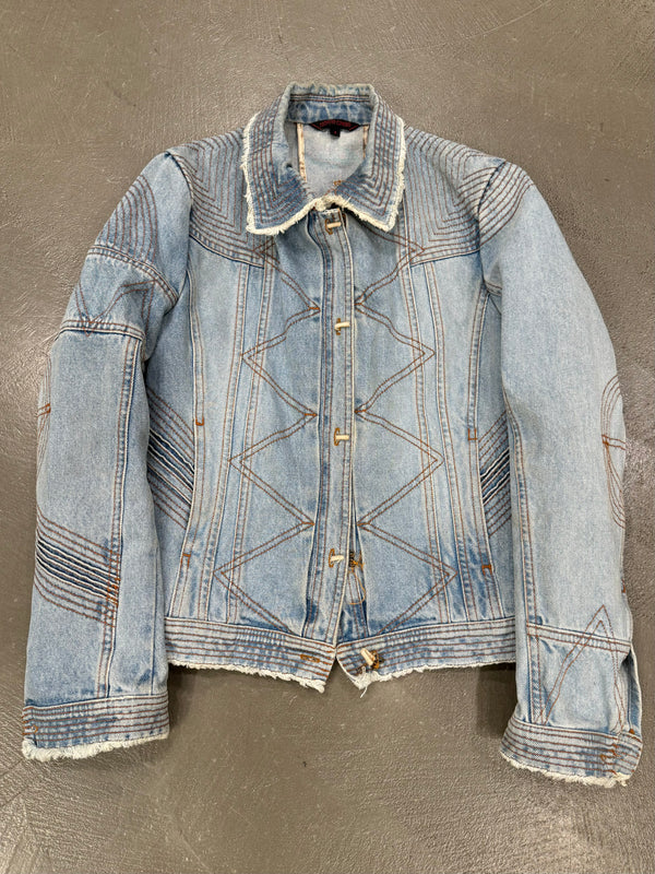 2000s Roberto Cavalli mainline paneled biker denim jacket