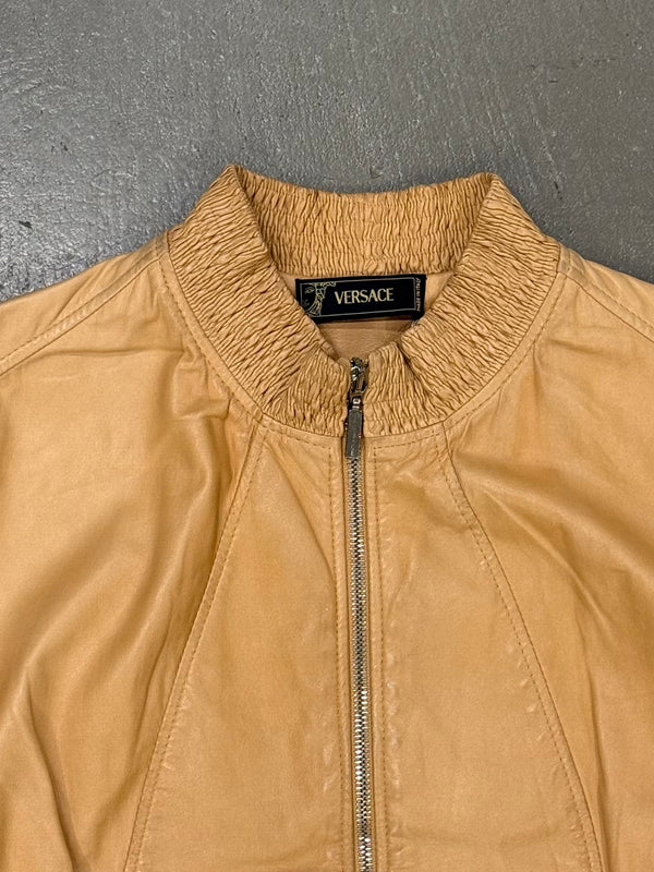 2000s Gianni Versace cropped leather bomber jacket
