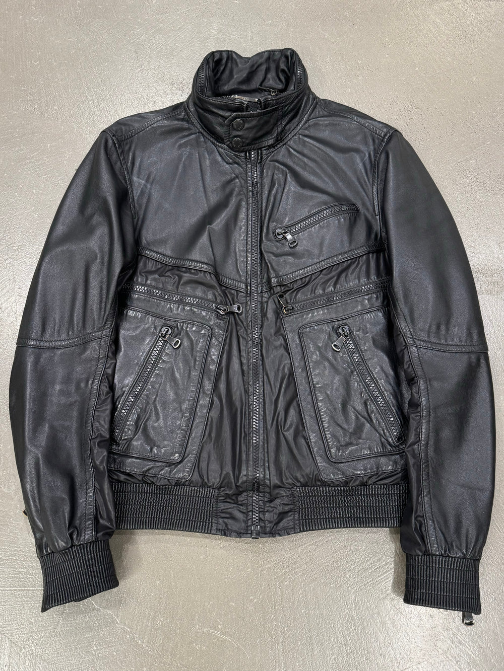 2008 Dolce & Gabbana hybrid leather/nylon cargo zipper jacket