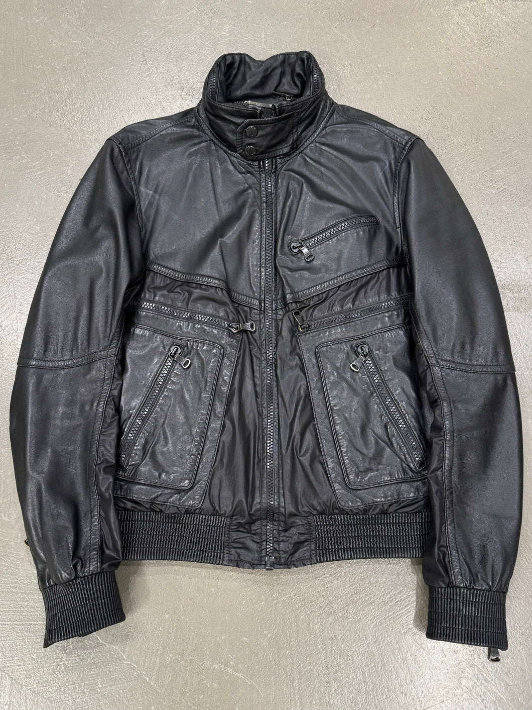 2008 Dolce & Gabbana hybrid leather/nylon cargo zipper jacket