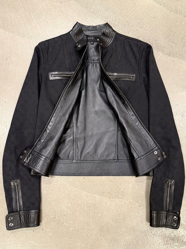 A/W2000 Gucci by Tom Ford monogram canvas jacket with leather trim