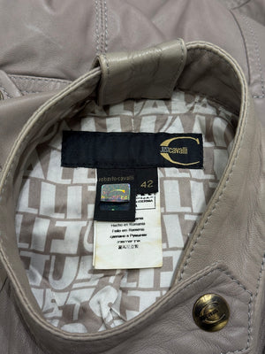 2000s Cavalli asymmetric military leather jacket