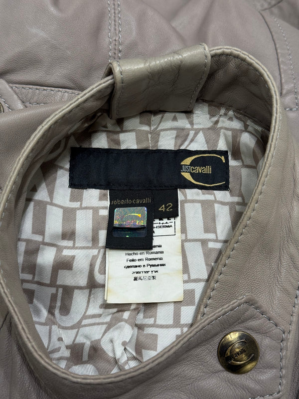2000s Cavalli asymmetric military leather jacket