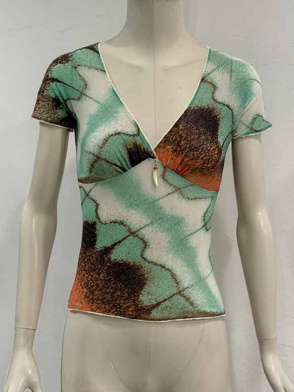 2000s Roberto Cavalli abstract print stretch top