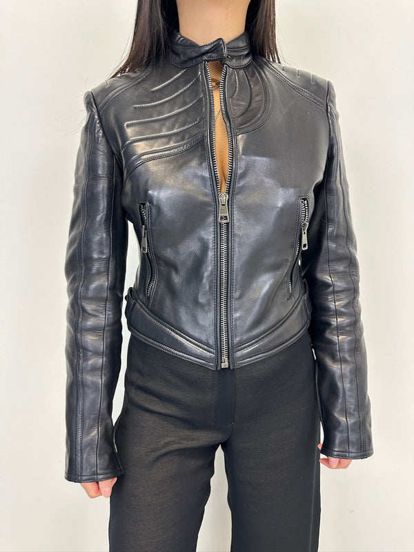 AW2000 Gucci by Tom Ford spiral biker leather jacket