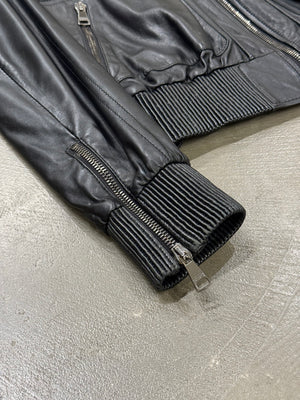 2000s Dolce & Gabbana leather bomber jacket with multiple zip pockets