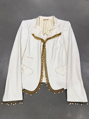2005 Roberto Cavalli gold chain pearl trim jacket