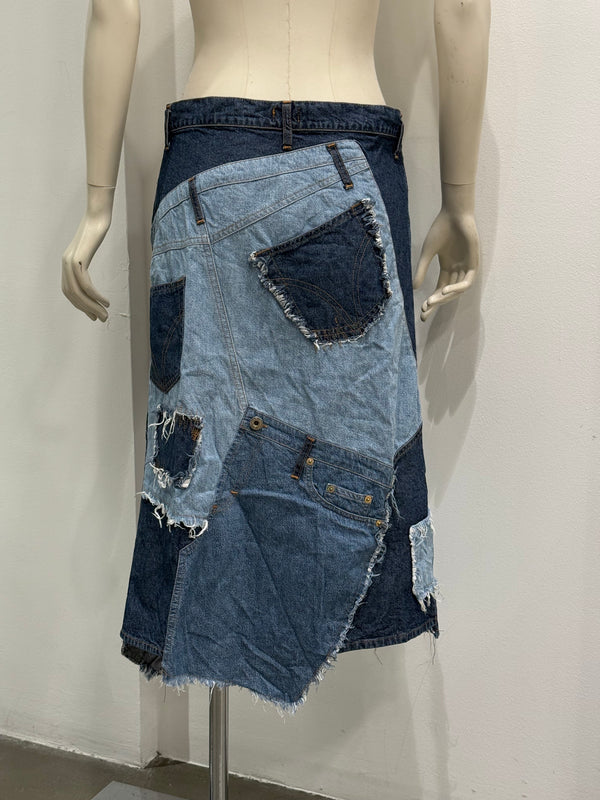 2000s Dolce & Gabbana patchwork asymmetrical denim skirt