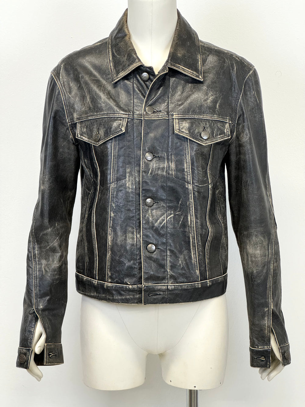 2000s Roberto Cavalli washed faded leather jacket