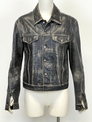 2000s Roberto Cavalli washed faded leather jacket