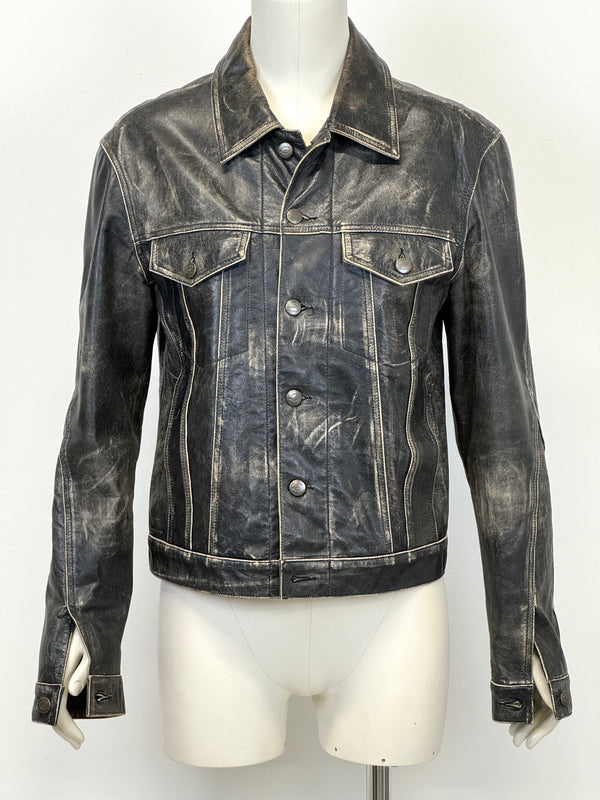 2000s Roberto Cavalli washed faded leather jacket