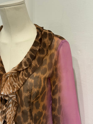 2002 Cavalli leopard print ruffled blouse