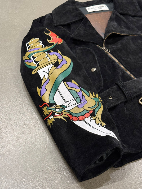 A/W1992 Dolce & Gabbana dragon tattoo runway leather jacket