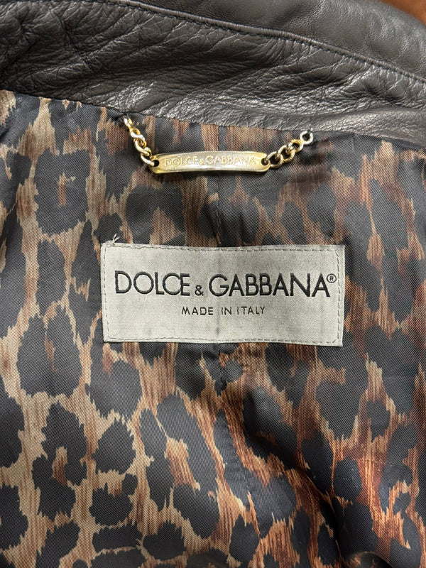 2001 Dolce & Gabbana cropped leather jacket with velvet panel inserts
